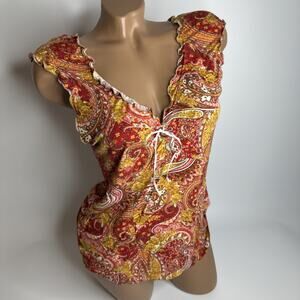 Bellina Y2K Paisley Ruffle Top Lace Up Boho Festival Fairycore Canada S Retro